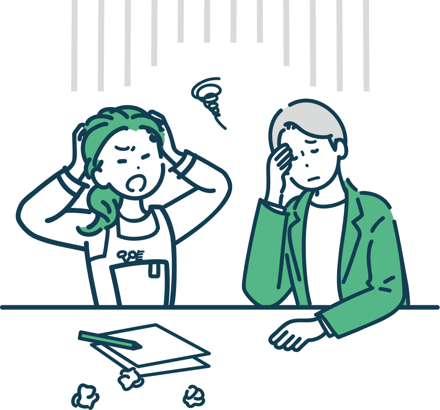 悩んでいるサロンスタッフのイラスト